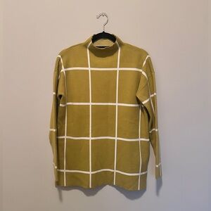 Max Studio Chartreuse Grid Turtleneck Sweater